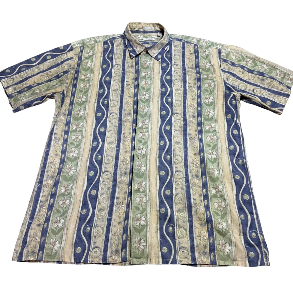 Vintage Burma Bibas Men L Button Down Hawaiian Short Sleeve Shirt Cotton Retro